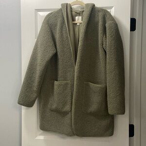 Joie Borg Teddy Sherpa Hooded Open Front Fleece Lined Cardigan Sweater Size L